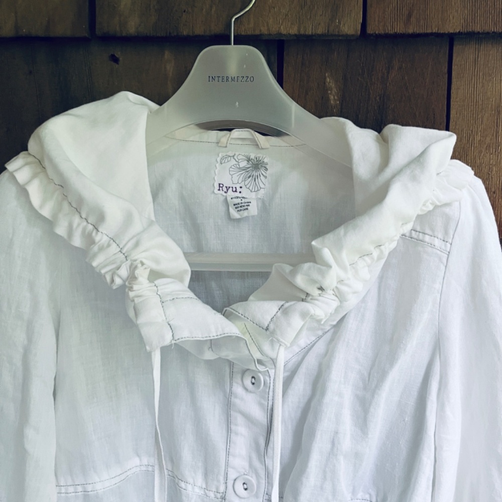 Rare Anthropologie Ryu Linen & Cotton Gathered Collar White Short Jacket Size S - Picture 4 of 14